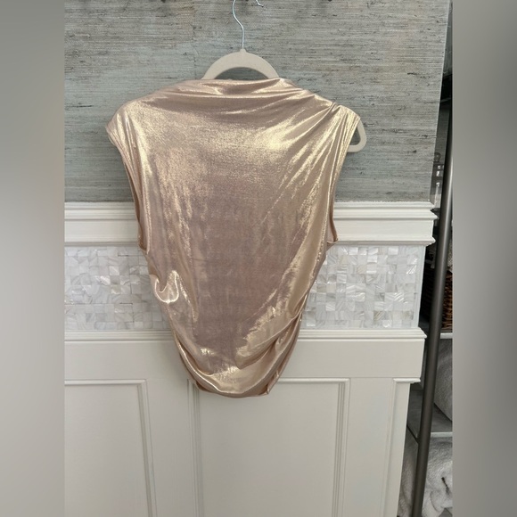NWT new medium Anthropologie Maeve shiny metallic top sand beige ruched tank - Picture 8 of 13